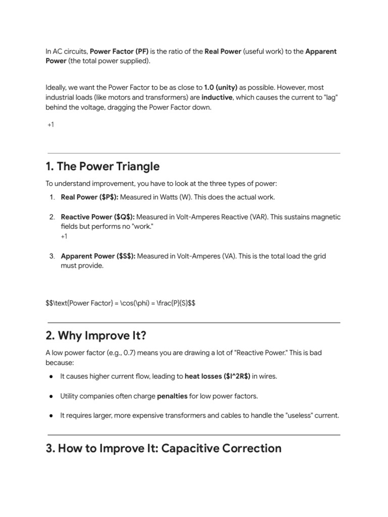 Power Factor Improvement in AC Circuits | PDF | Ac Power | Electricity