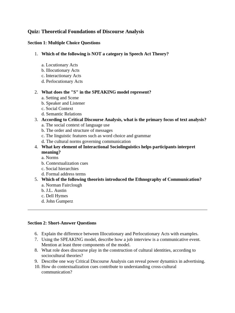 Quiz Chapter 2 | PDF | Discourse | Linguistics