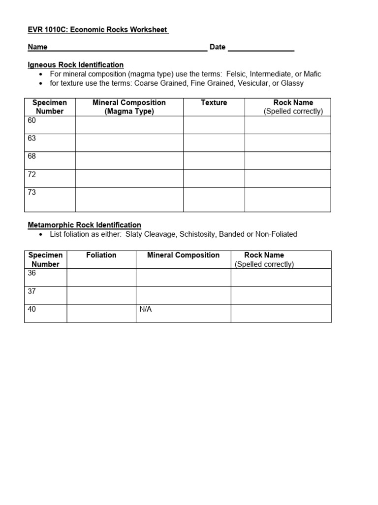 08.2 Economic Rocks Worksheet | PDF