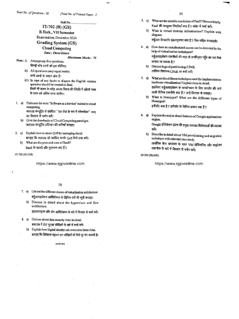 It 702 B Cloud Computing Dec 2024 | PDF