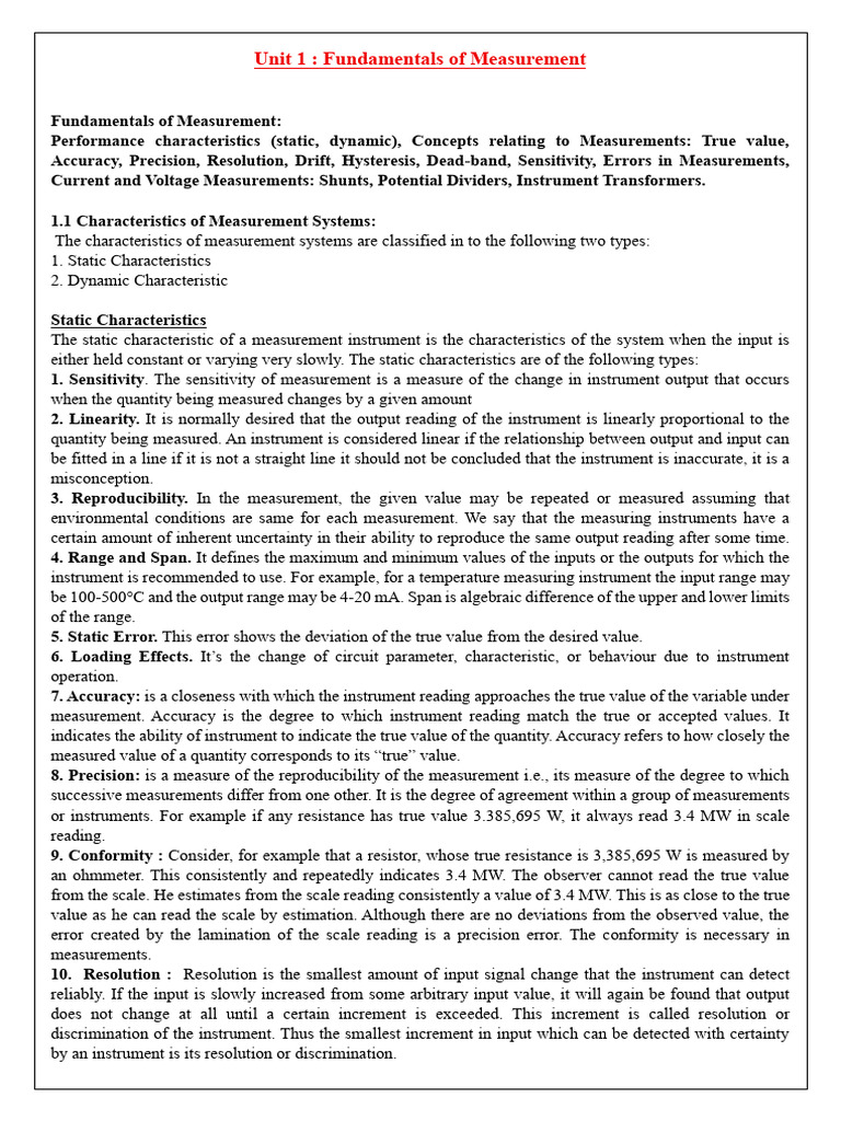 Unit 1 - MI - EE | PDF | Observational Error | Accuracy And Precision
