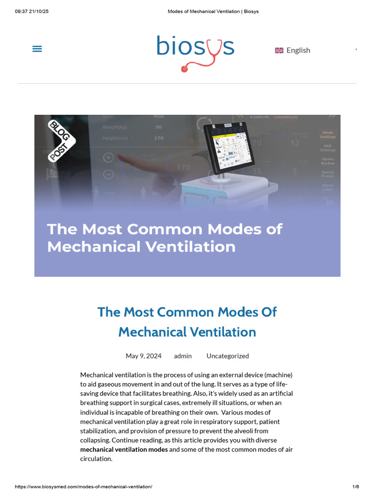 Modes of Mechanical Ventilation - Biosys | PDF
