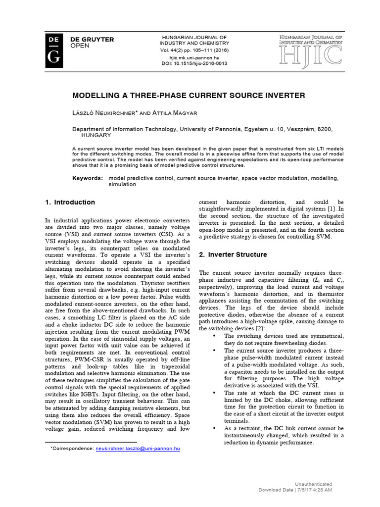 Modelling A Three-Phase Current Source Inverter | PDF | Power Inverter ...
