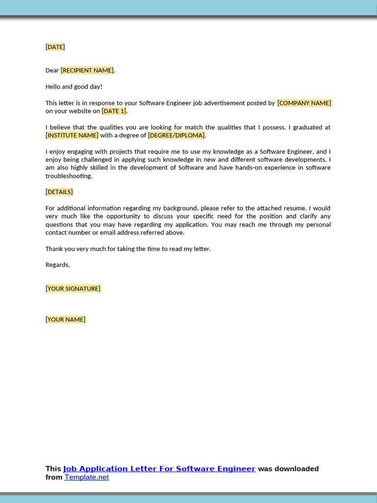 Job Application Letter For Software Engineer | PDF