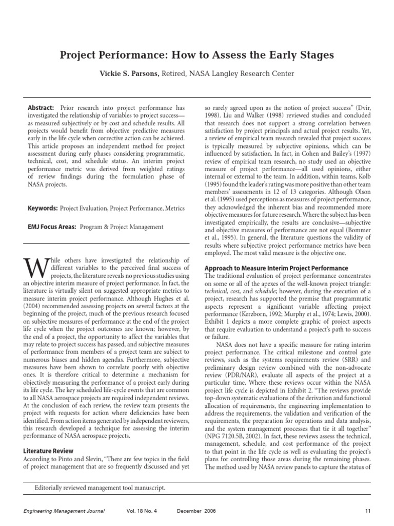 Project Performance - How To Assess The Early Stages | PDF | Life Cycle ...