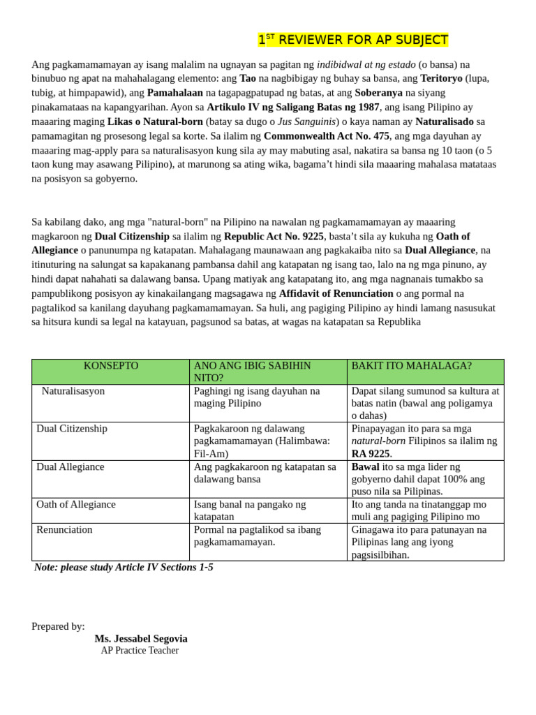 1ST Reviewer For Ap Subject Summative | PDF