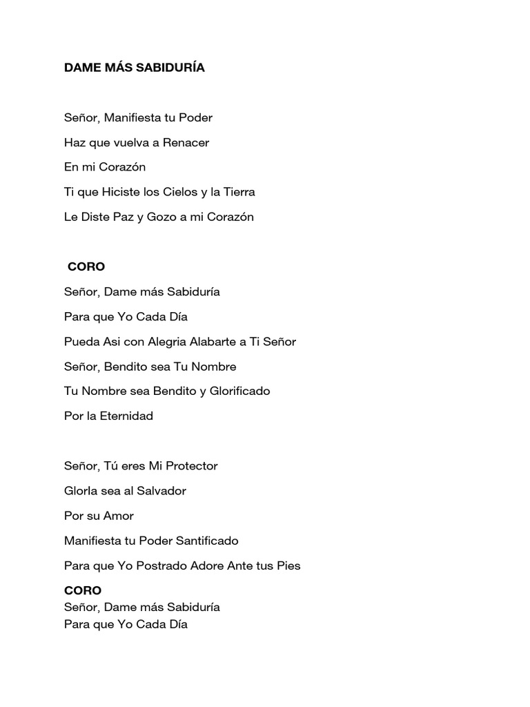 Letra Dame Más Sabiduría | PDF