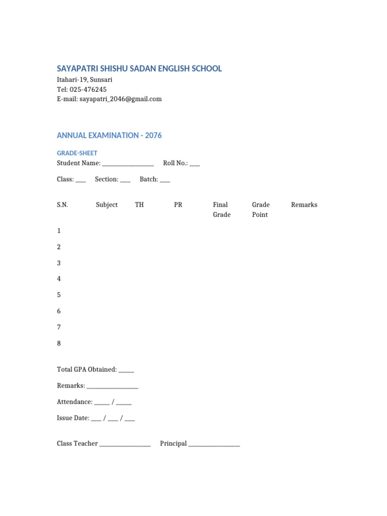 Grade Sheet Format | PDF