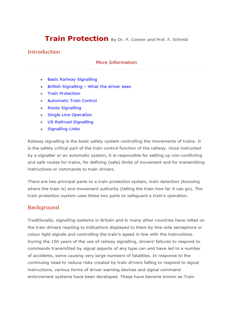 Train Protection by Dr. P. Connor and Prof. F. Schmid | PDF | Rail ...
