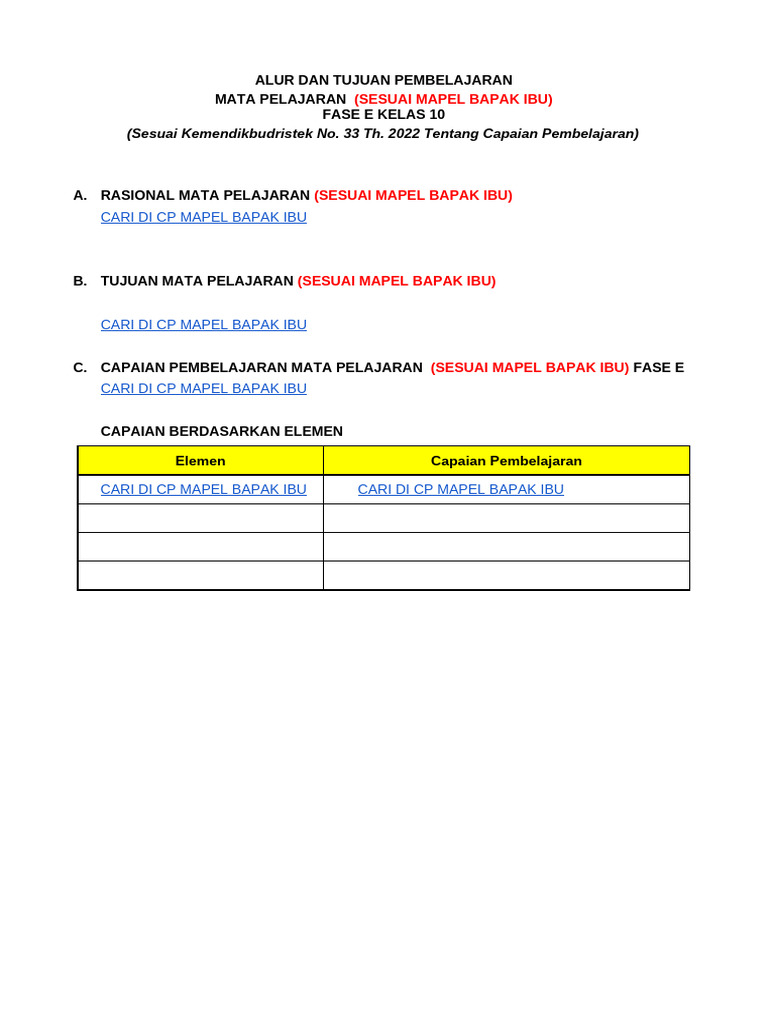FORMAT ATP Fase E (Silahkan Isi Sesuai Mapel Bapak Ibu) | PDF