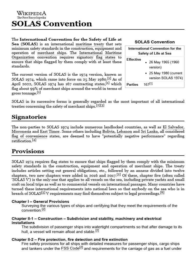 SOLAS Convention - Wikipedia | PDF | Water Transport | Shipping