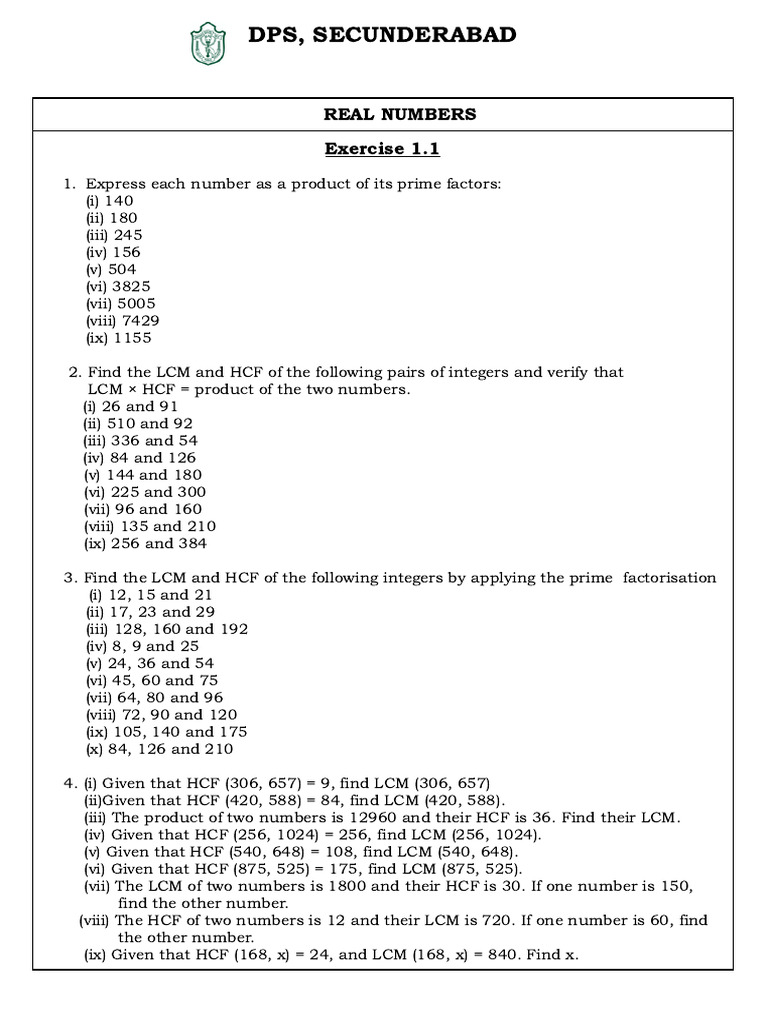 Concept Bank-Class 10 - Real Numbers | PDF