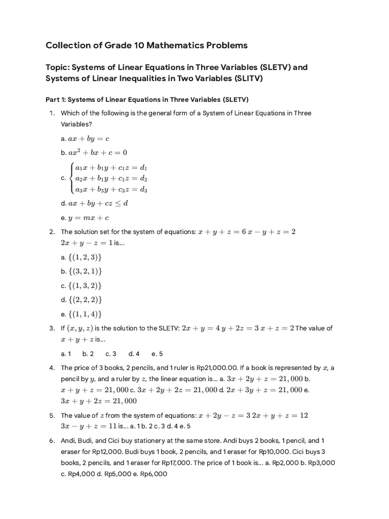 SPLTV N SPTLDV IN ENGLISH | PDF | Inequality (Mathematics) | Equations