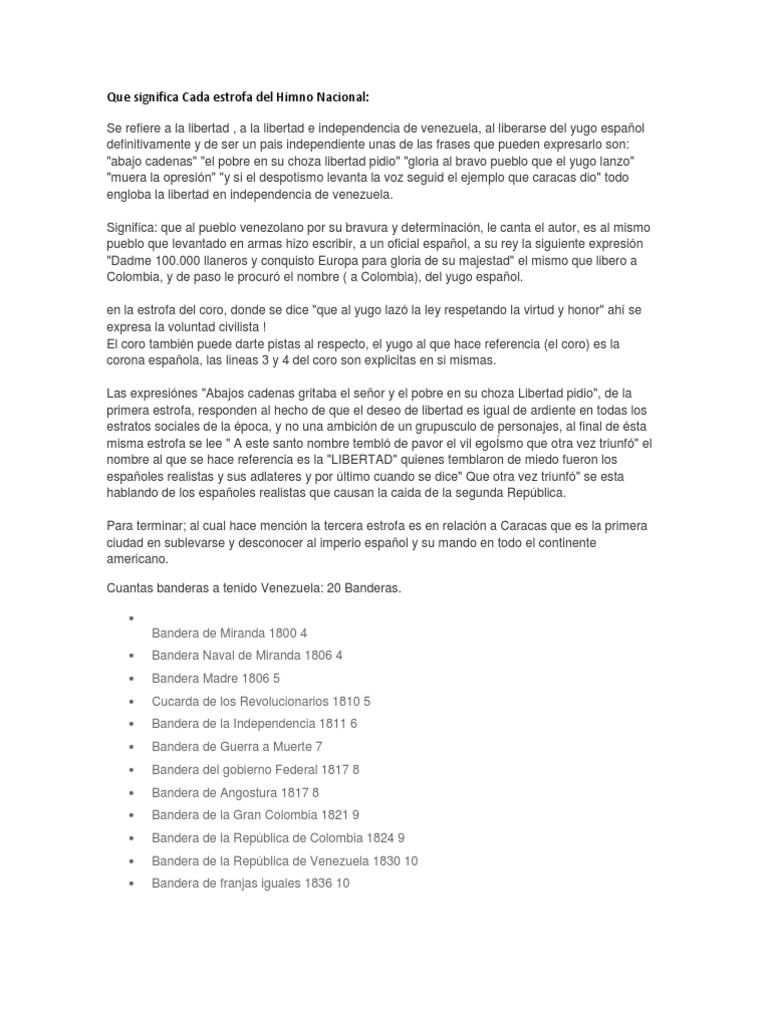 Que Significa Cada Estrofa Del Himno Nacional