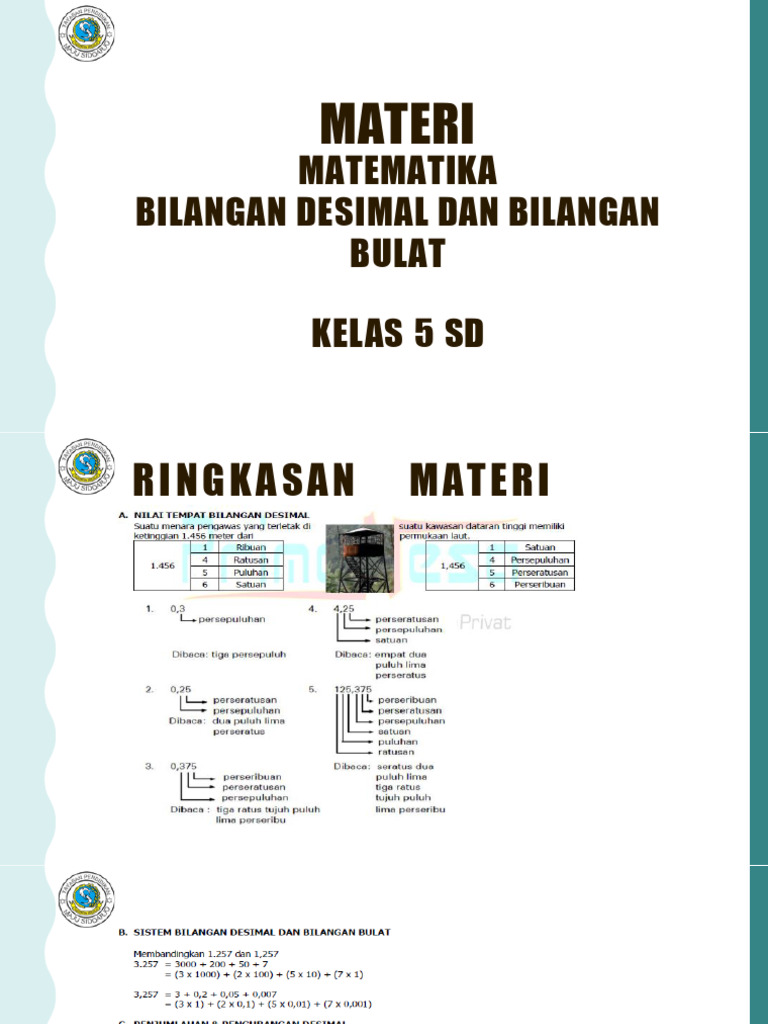 Matematika Kelas 5 SD Bilangan Desimal Dan Bilangan Bulat | PDF