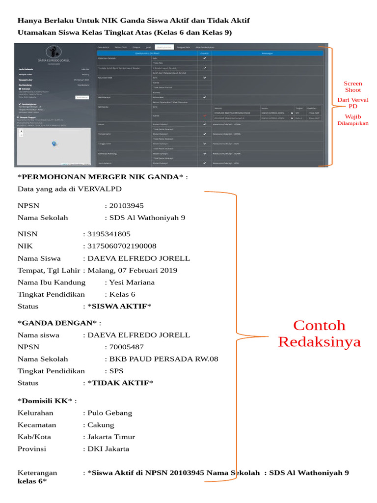 Contoh Format Ajuan Perbaikan NIK Ganda Siswa Aktif Dan Tidak Aktiff | PDF