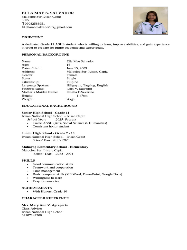 Sample of Resume 4th Q | PDF