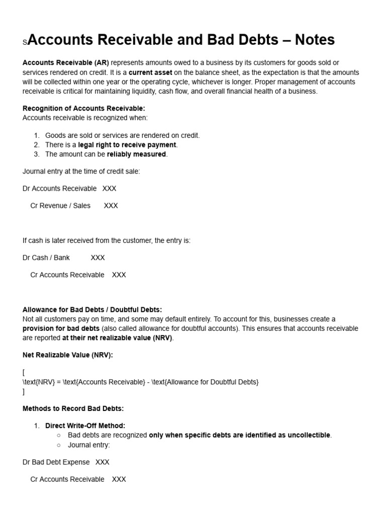 Accounts Receivable and Bad Debts | PDF | Bad Debt | Money