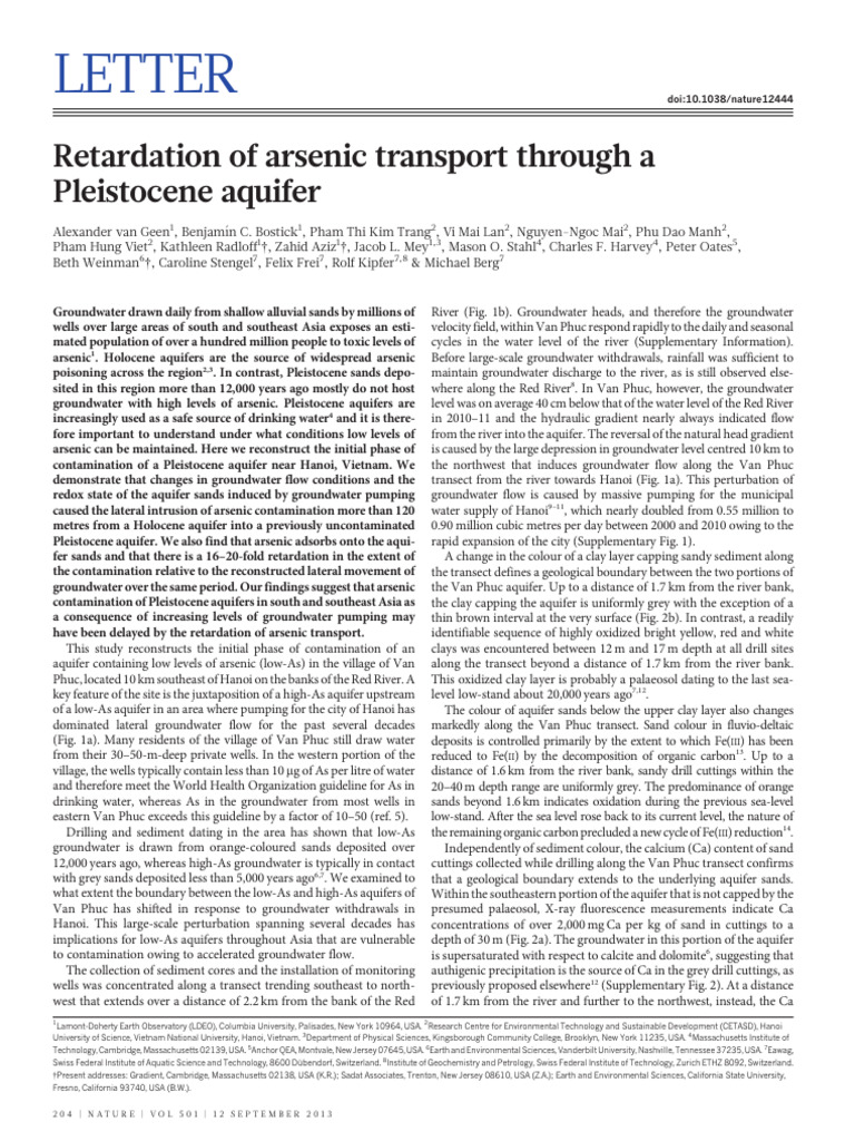 (2013) Retardation of Arsenic Transport | PDF | Groundwater | Aquifer