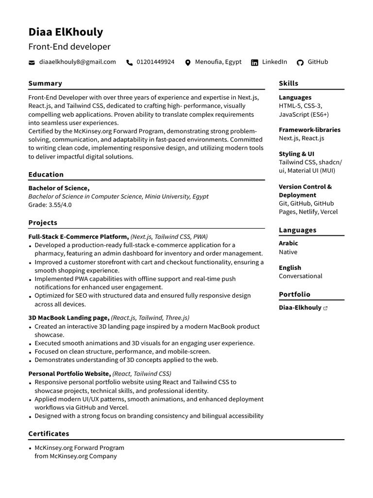 Diaa ElKhouly FlowCV Resume 2026-02-26 | PDF | User Interface ...