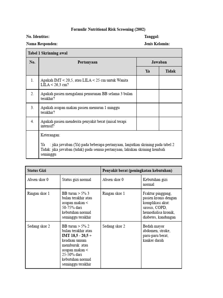 Formulir Nutritional Risk Screening (2002) | PDF