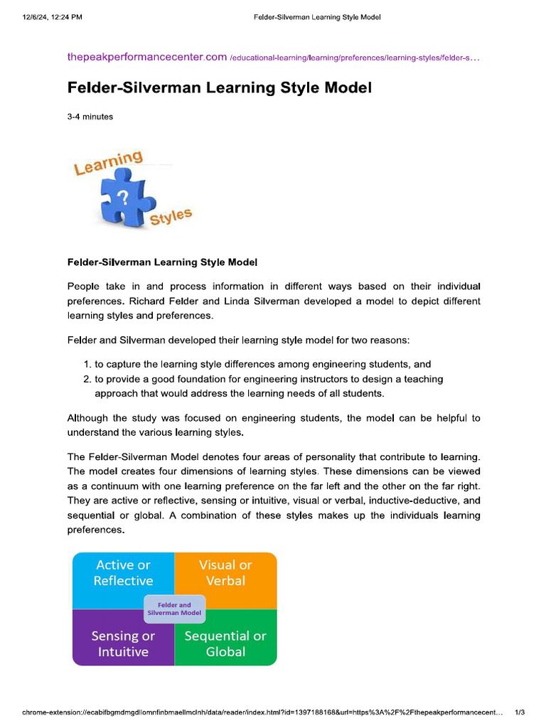 Felder Silverman Learning Style Model | PDF