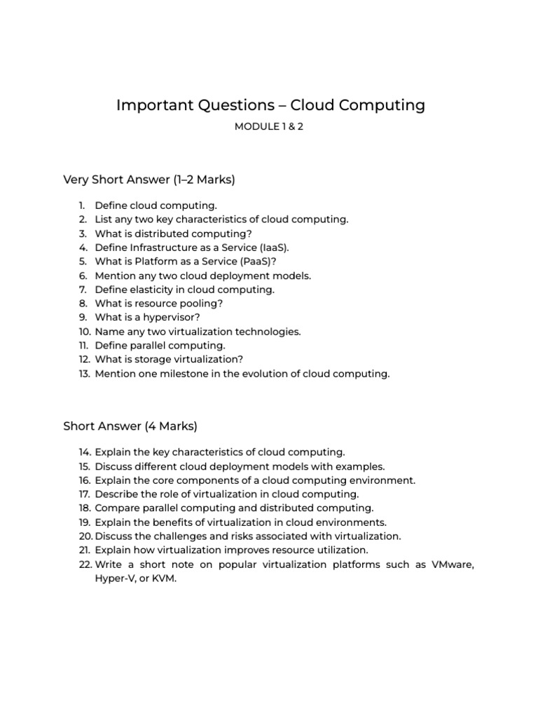 Imp Qs For 1st Internal Exam - Mod 1 & 2 | PDF