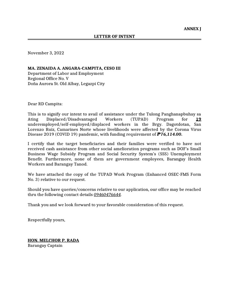 Letter of Intent | PDF