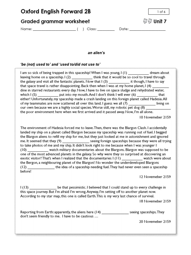 T2 Revision Worksheets Grammar Unit 7 | PDF