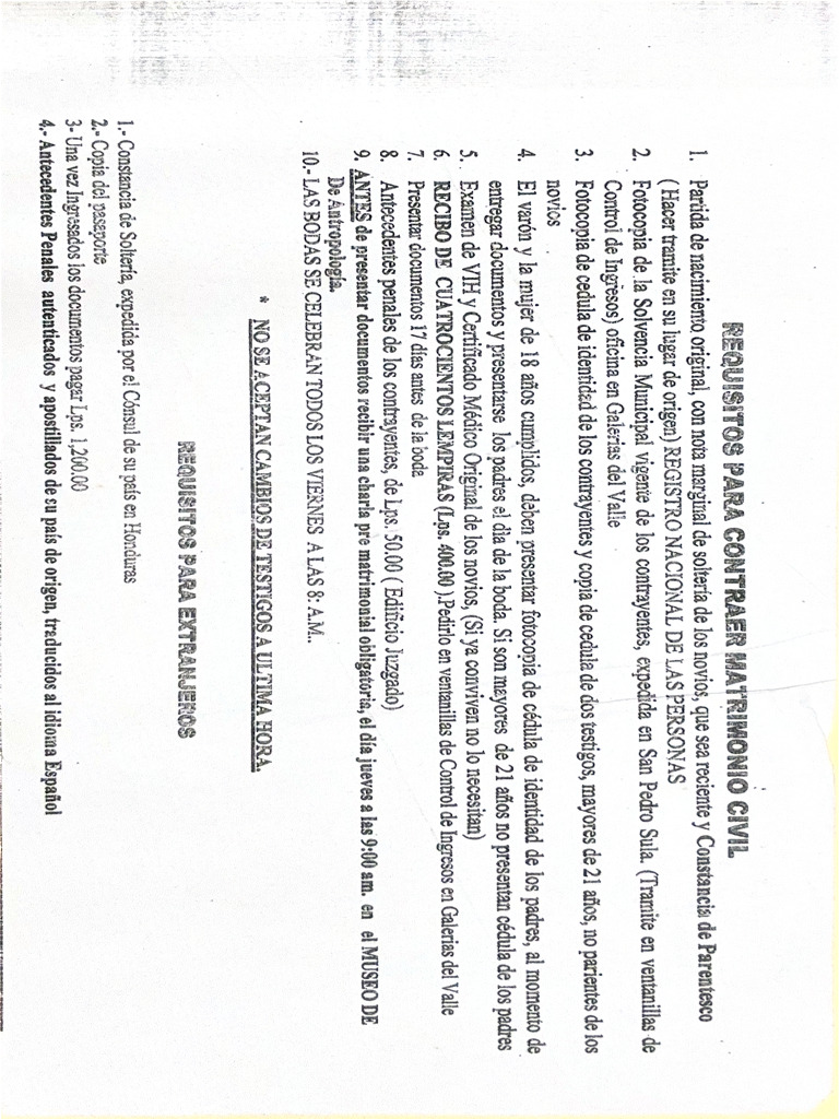 Requisitos para Contraer Matrimonio Civil | PDF