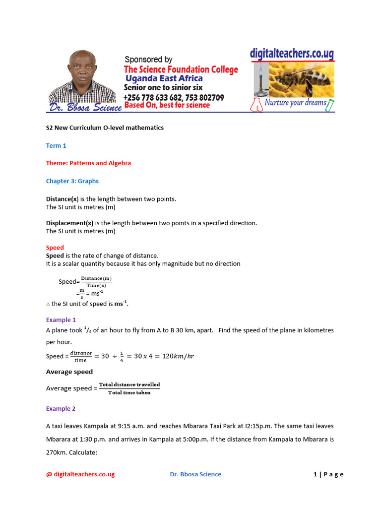 S2 New Curriculum O Level Math Chapter 3 Graphs | PDF | Speed | Velocity