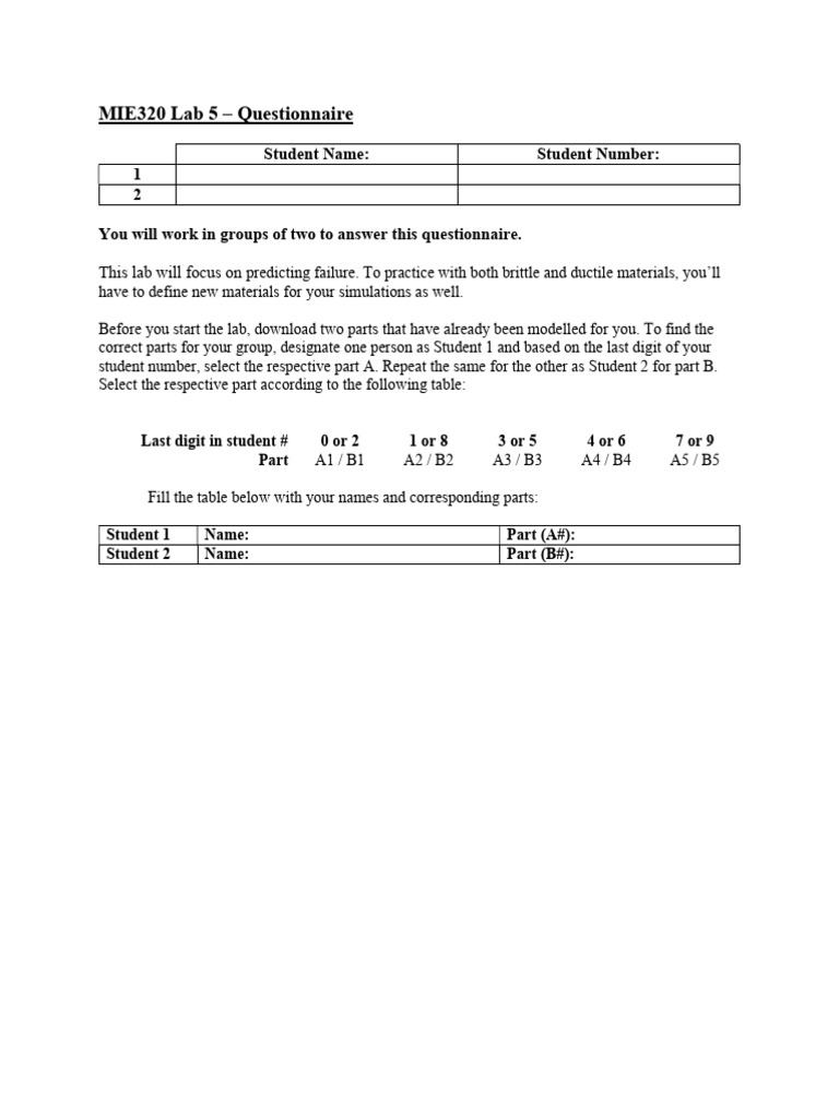 Lab 5 Questionnaire - 2026 | PDF | Strength Of Materials | Continuum ...