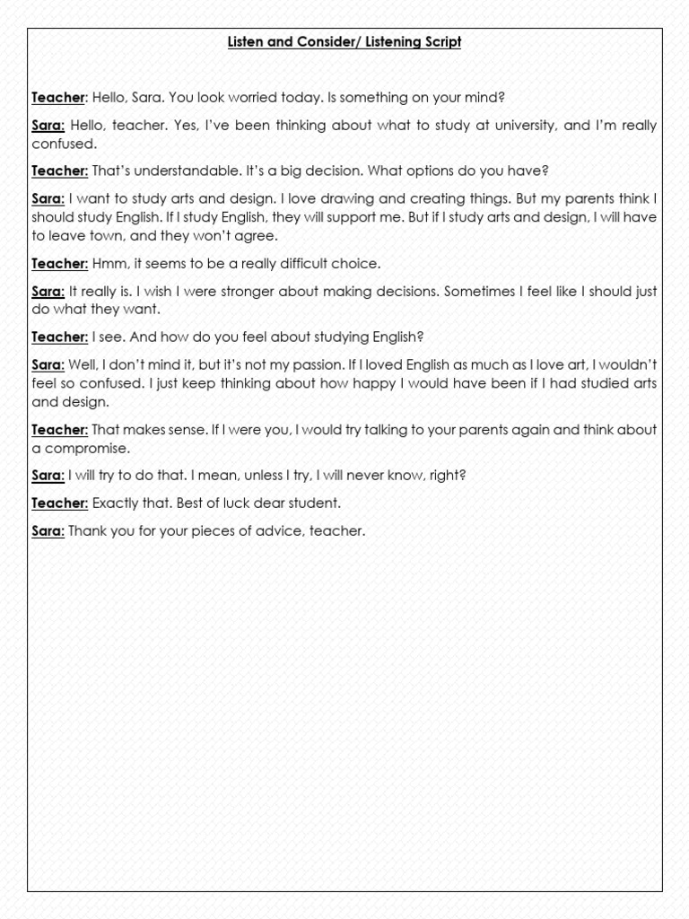 Listen & Consider - Listening Script-1 | PDF