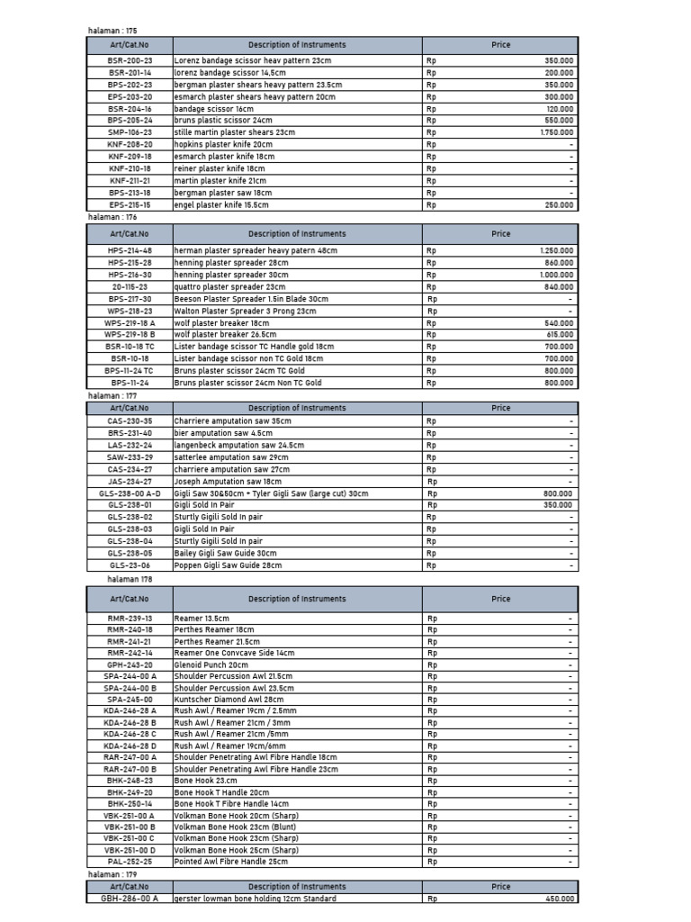Price List Instruments Orthopaedic 2023 | PDF | Tools