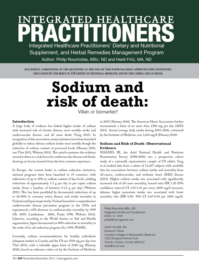 Sodium and Disease Risk | PDF | Cardiovascular Diseases | Medical ...