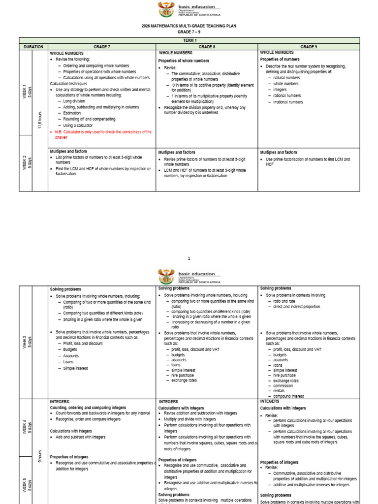 2026 - Grade 7 - 9 - Mathematics - MTG - ATP - Term 1 - 4 | PDF ...