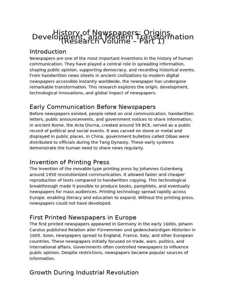 Newspaper History Research Volume Part1 | PDF | Newspapers | Journalism