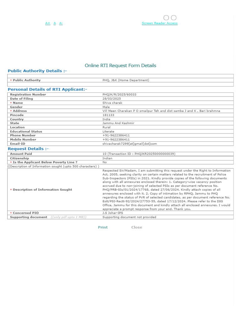 Online RTI Information System - RTI Online | PDF