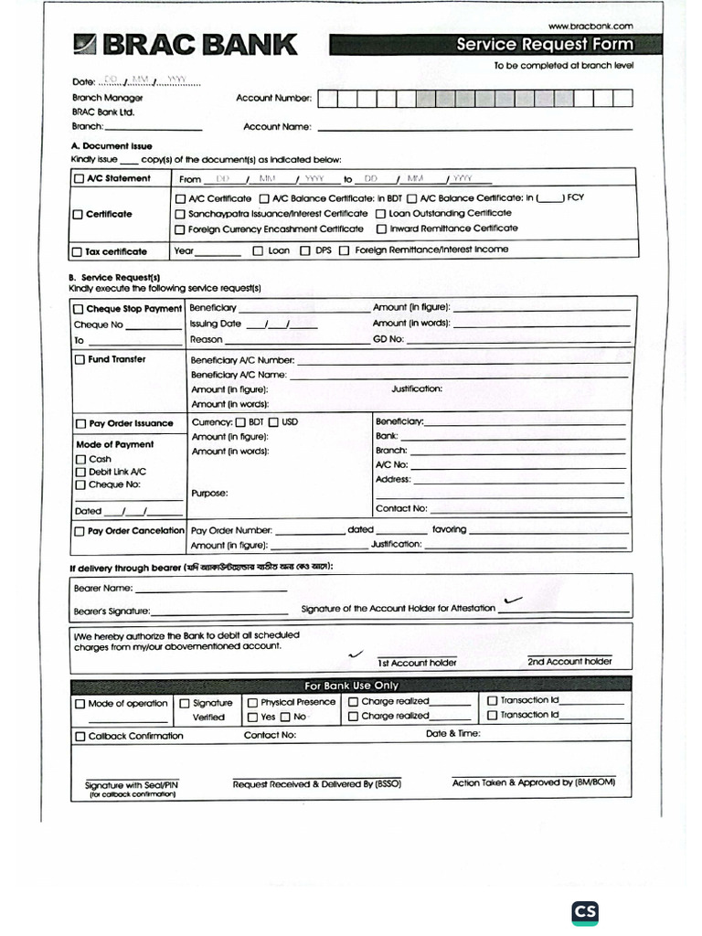 Brac Bank Statement Form | PDF