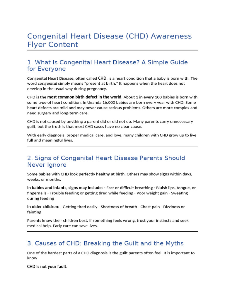 Congenital Heart Disease Flyer Content | PDF | Congenital Heart Defect ...
