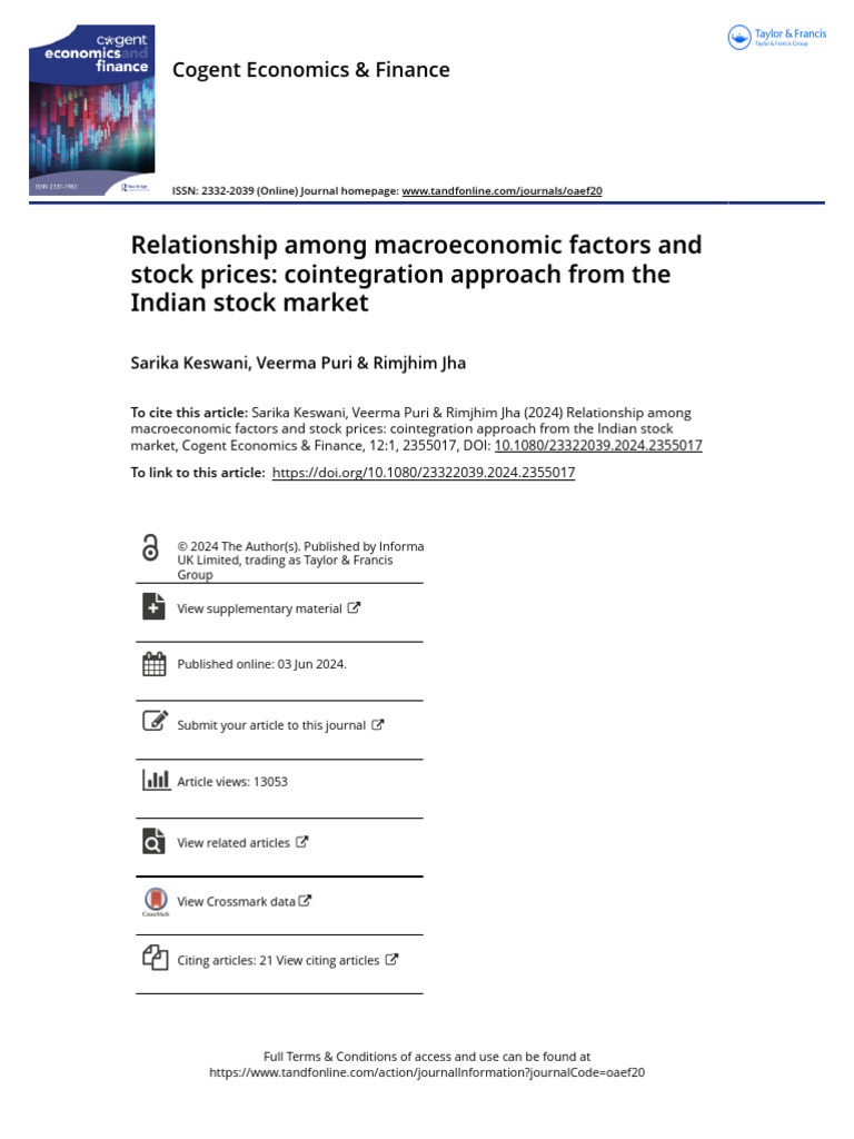 Relationship Among Macroeconomic Factors and Stock Prices Cointegration ...