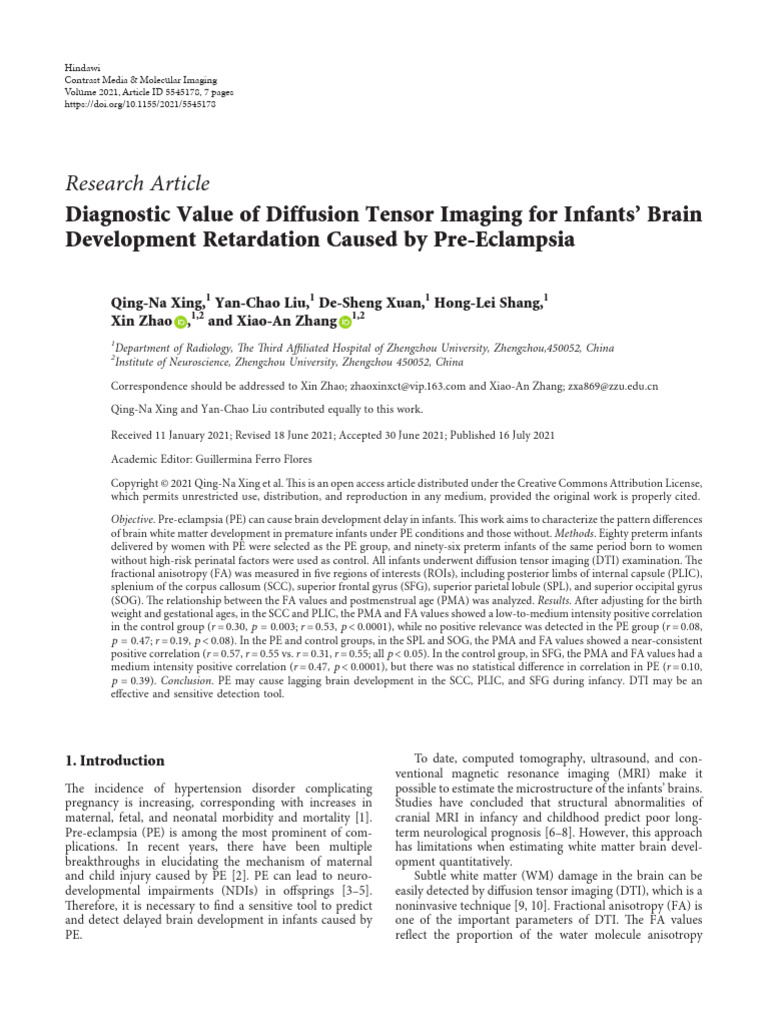Diagnostic Value of Diffusion Tensor Imaging For Infants' Brain | PDF ...