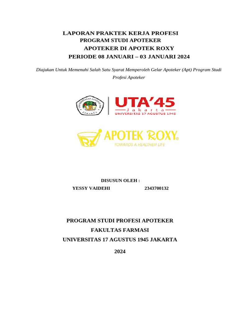 Laporan Apotek Roxy Yessy Vaidehi 2343700132 | PDF