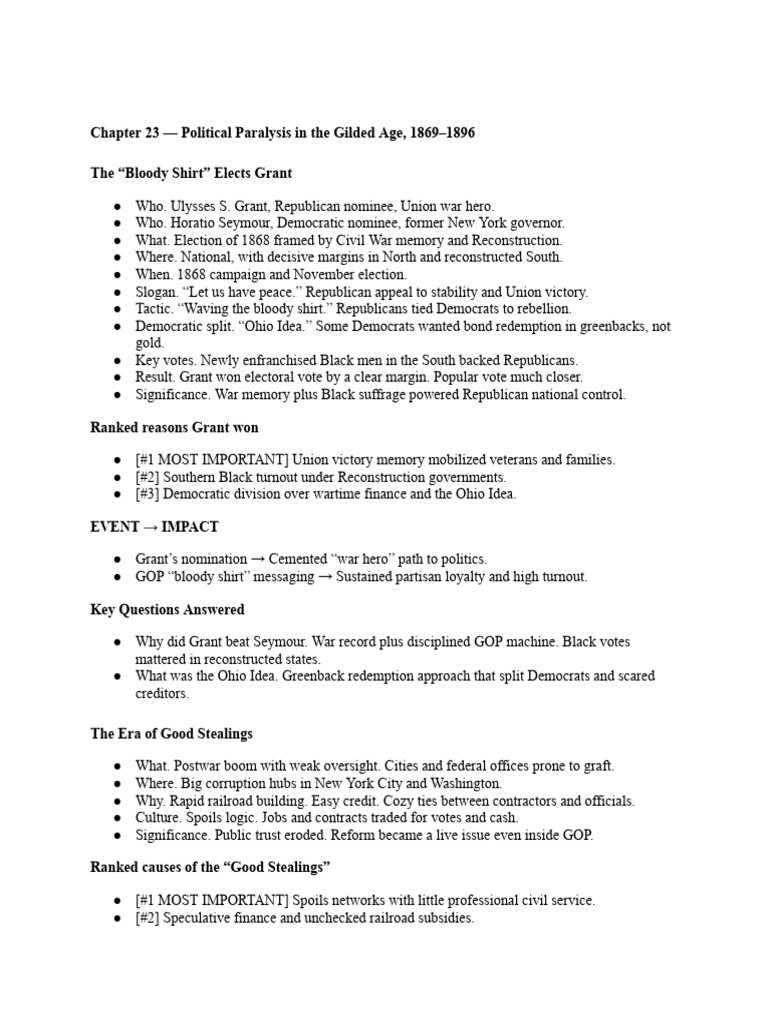 Apush Chapter 23 Notes | PDF | Free Silver | Reconstruction Era