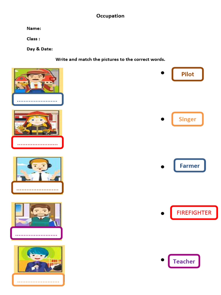 Pilot: Name: Class: Day & Date: Write and Match The Pictures To The ...