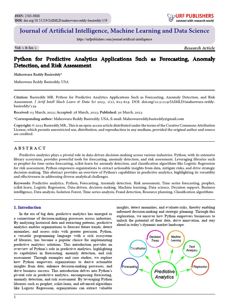 Python For Predictive Analytics Applications Such As Forecasting ...