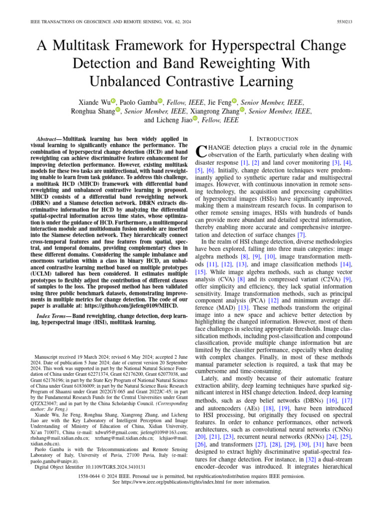 A Multitask Framework For Hyperspectral Change Detection and Band ...