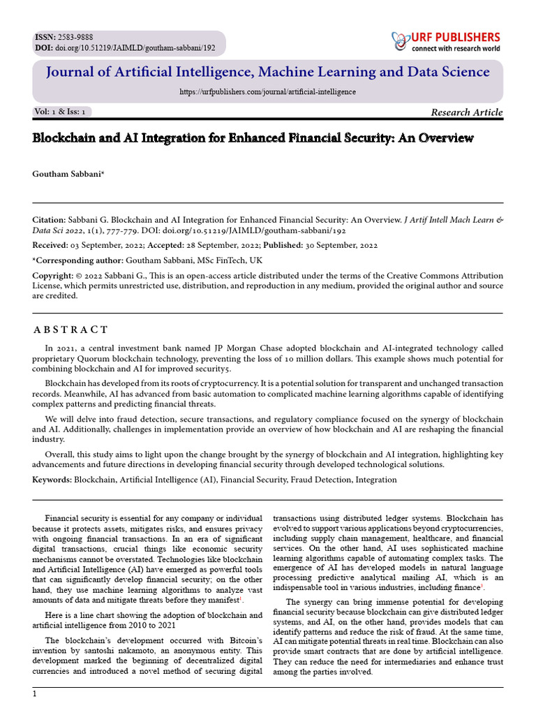 Blockchain and AI Integration For Enhanced Financial Security: An ...