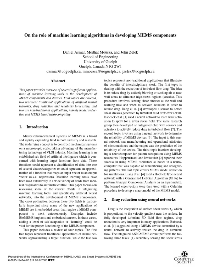 On The Role of Machine Learning Algorithms in Developing MEMS ...