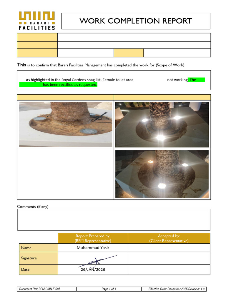 Delma Park MEP-LED Ground Light Work Completion Report | PDF